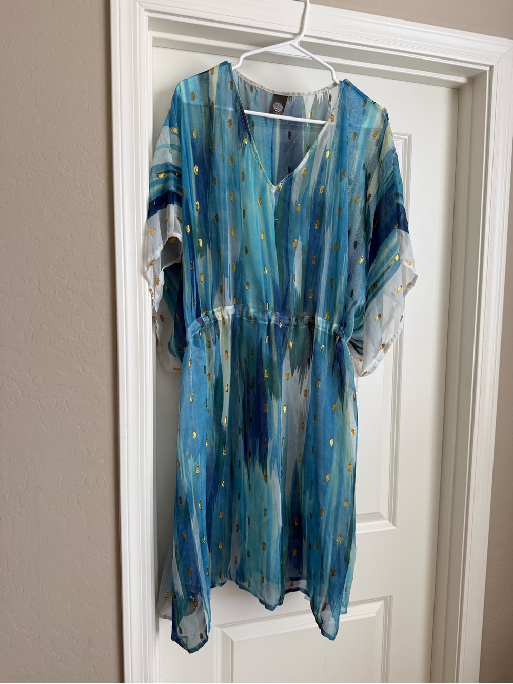 Vince Camuto Blue Teal Swim Coverup with Gold Accents